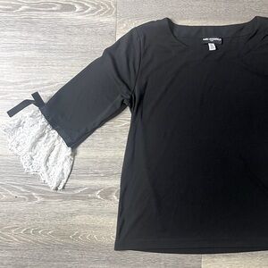 Karl lagerfeld black scoop neck blouse with lace and bow cuff sleeve